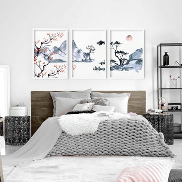 Japanese wall art | set of 3 Bedroom wall art prints