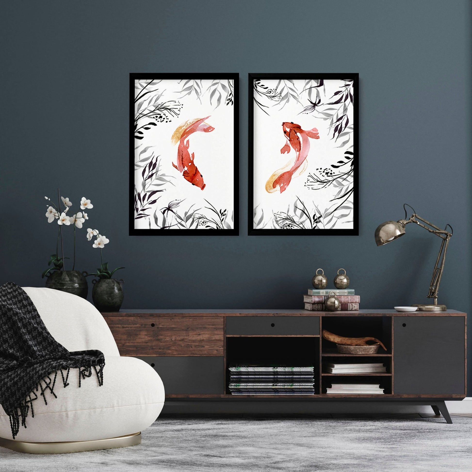 Koi Fish Wall Art - Set of 2 framed wall art