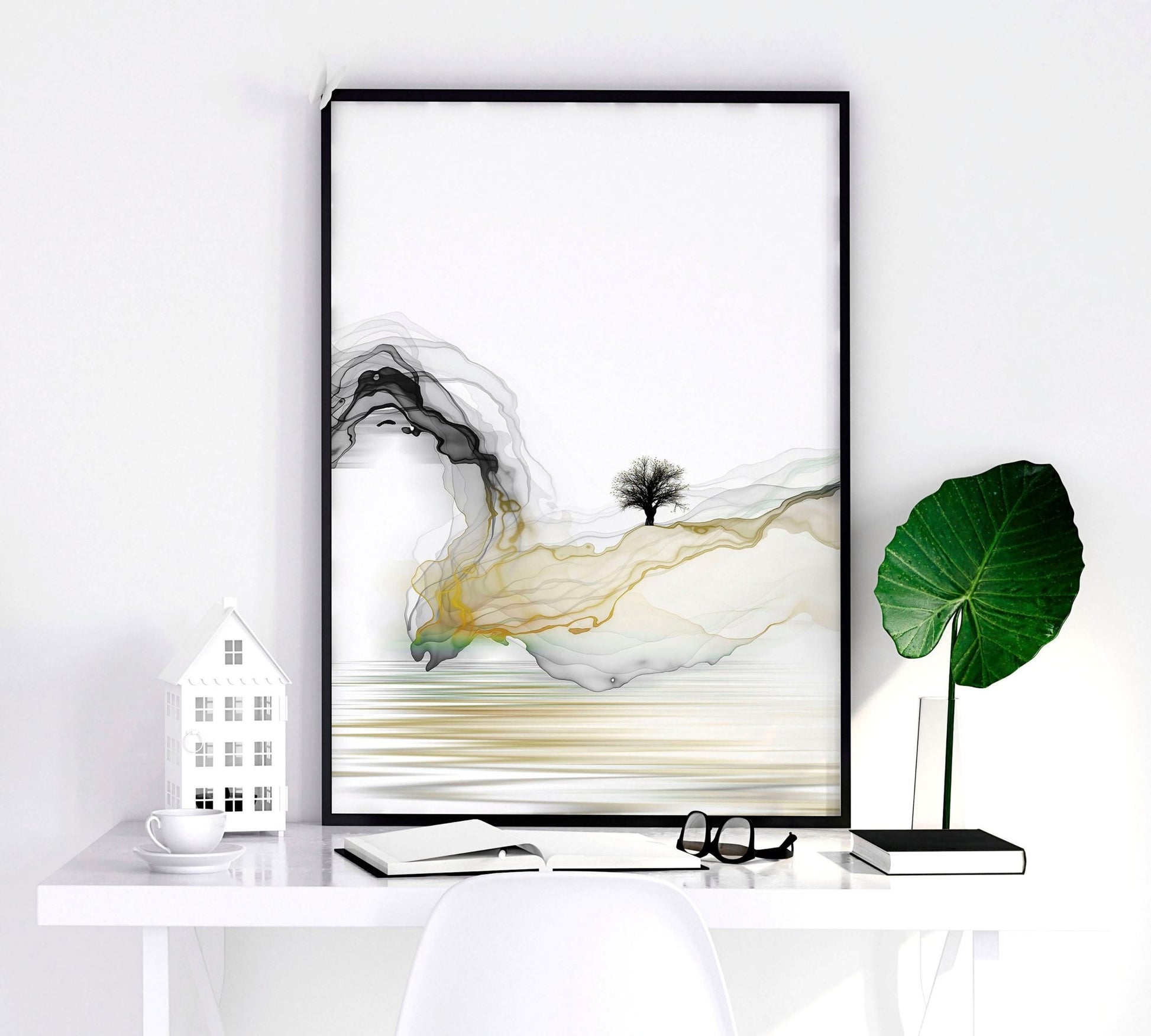 Landscape painting japanese for bedroom | set of 3 wall art prints