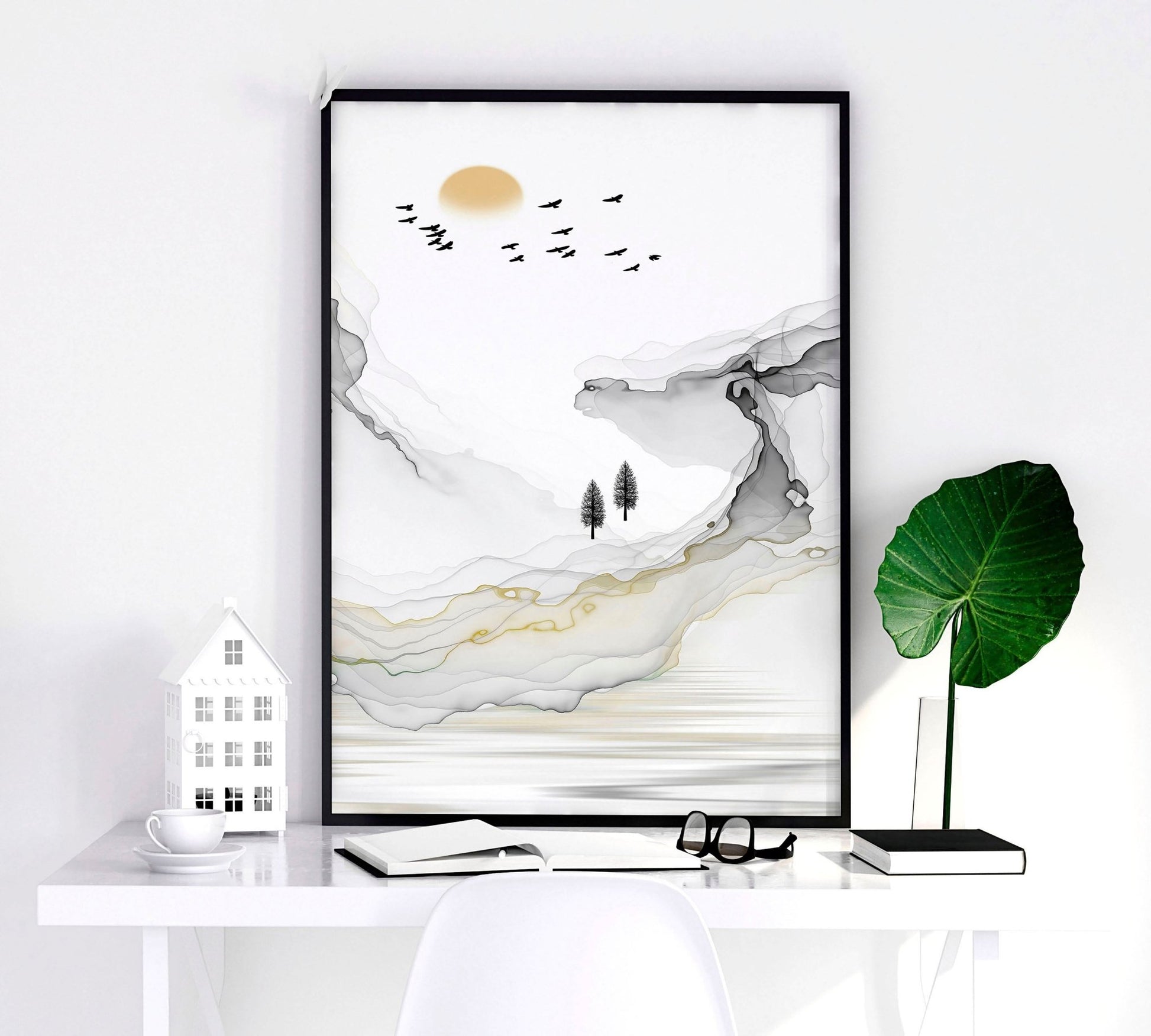 Landscape painting japanese for bedroom | set of 3 wall art prints