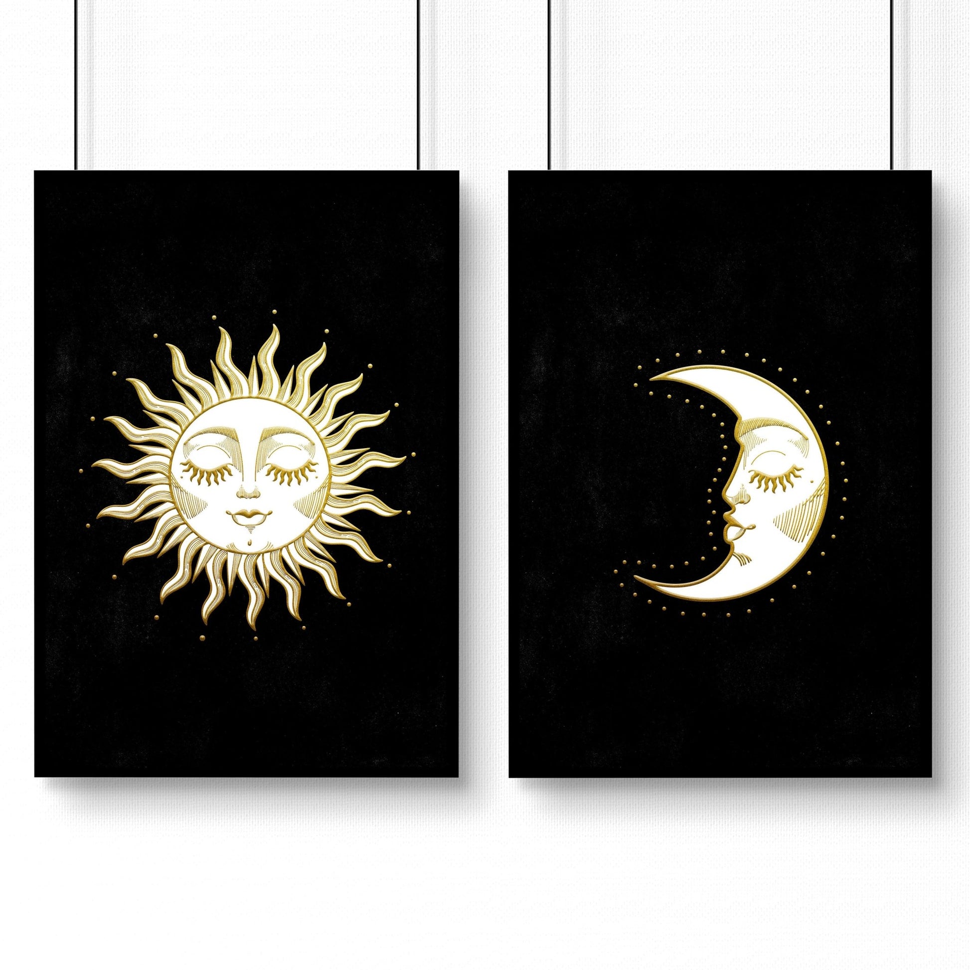 Large print for living room | Set of 2 Sun and Moon wall art