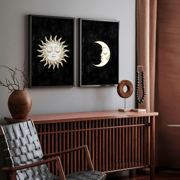 Large print for living room | Set of 2 Sun and Moon wall art