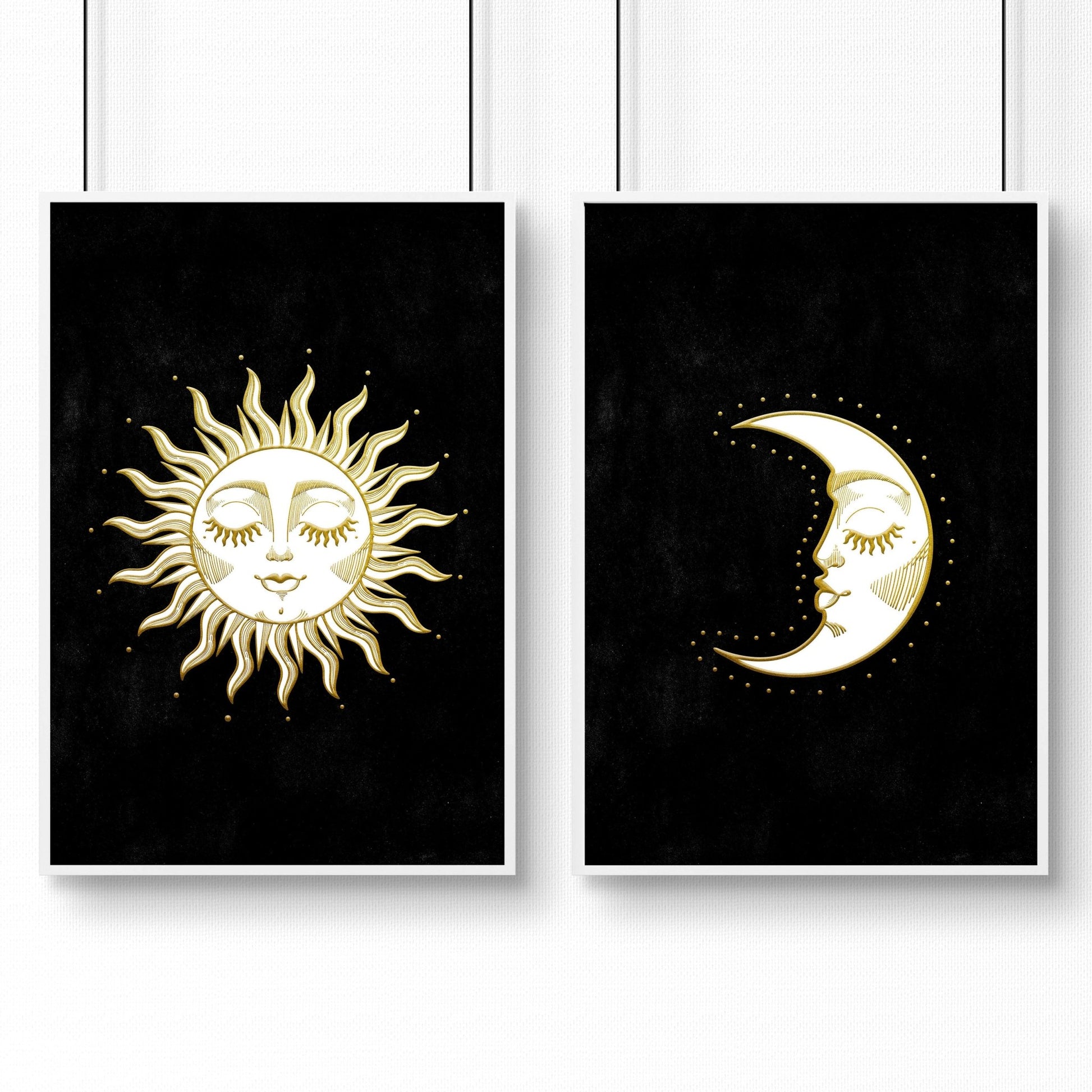 Large print for living room | Set of 2 Sun and Moon wall art