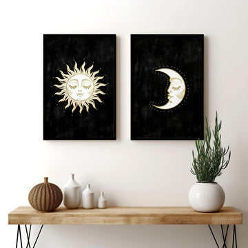 Large print for living room | Set of 2 Sun and Moon wall art