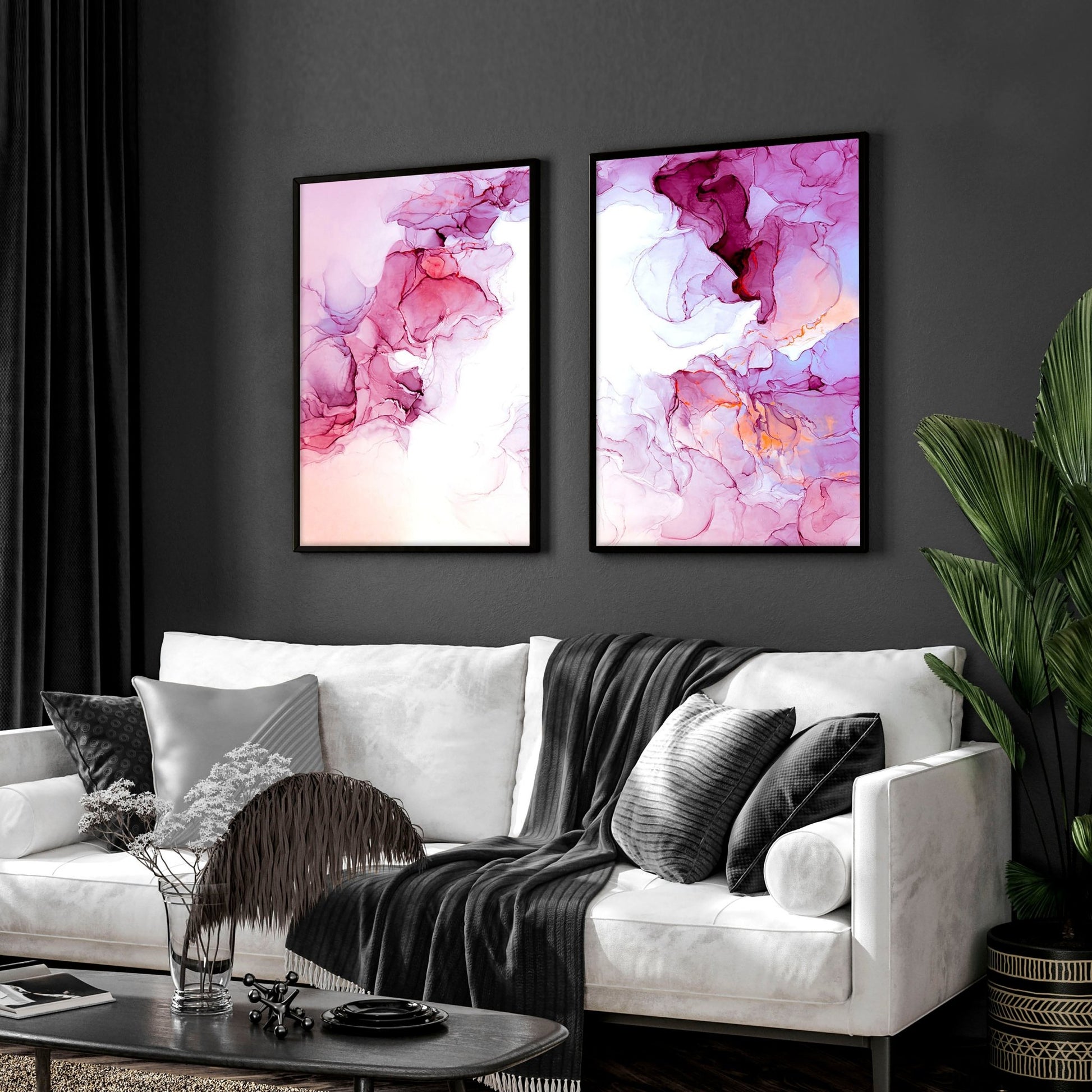 Magenta Abstract wall art for living room | set of 2 wall art prints - About Wall Art
