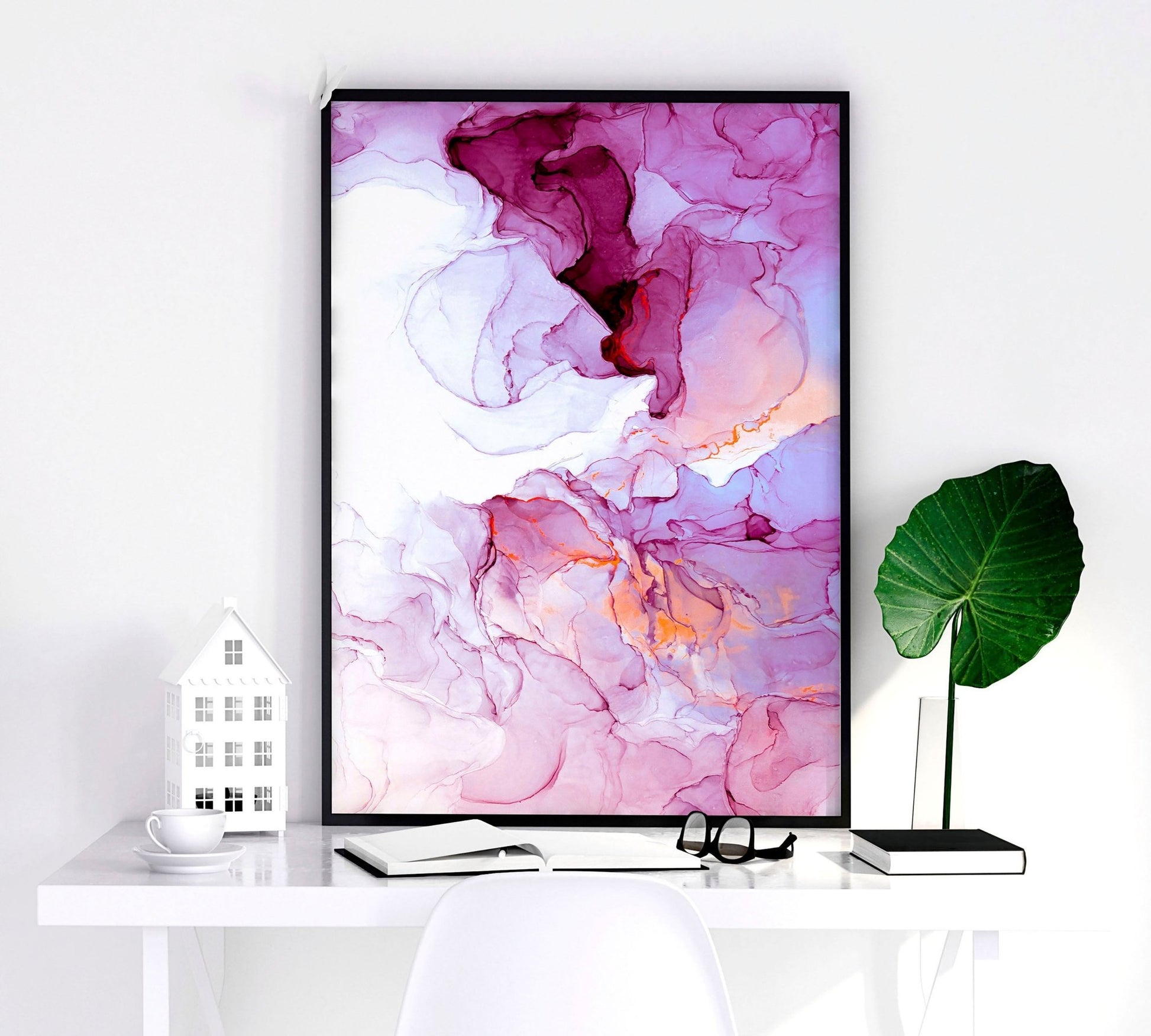 Magenta Abstract wall art for living room | set of 2 wall art prints - About Wall Art