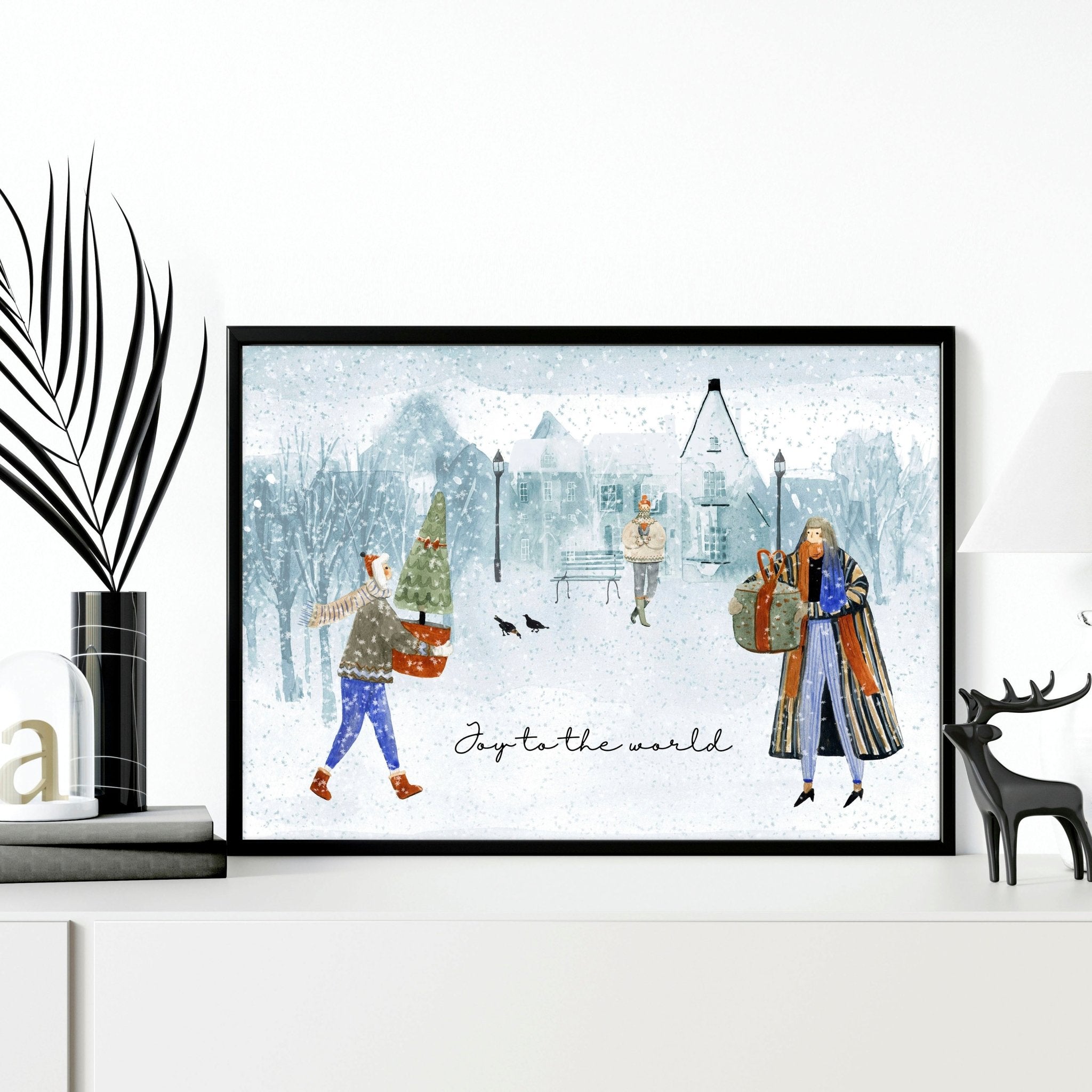 Impresión de arte de pared enmarcada de pueblo navideño escandinavo presente para suegra, decoración navideña para mamá o abuela, regalo secreto de Navidad de Papá Noel