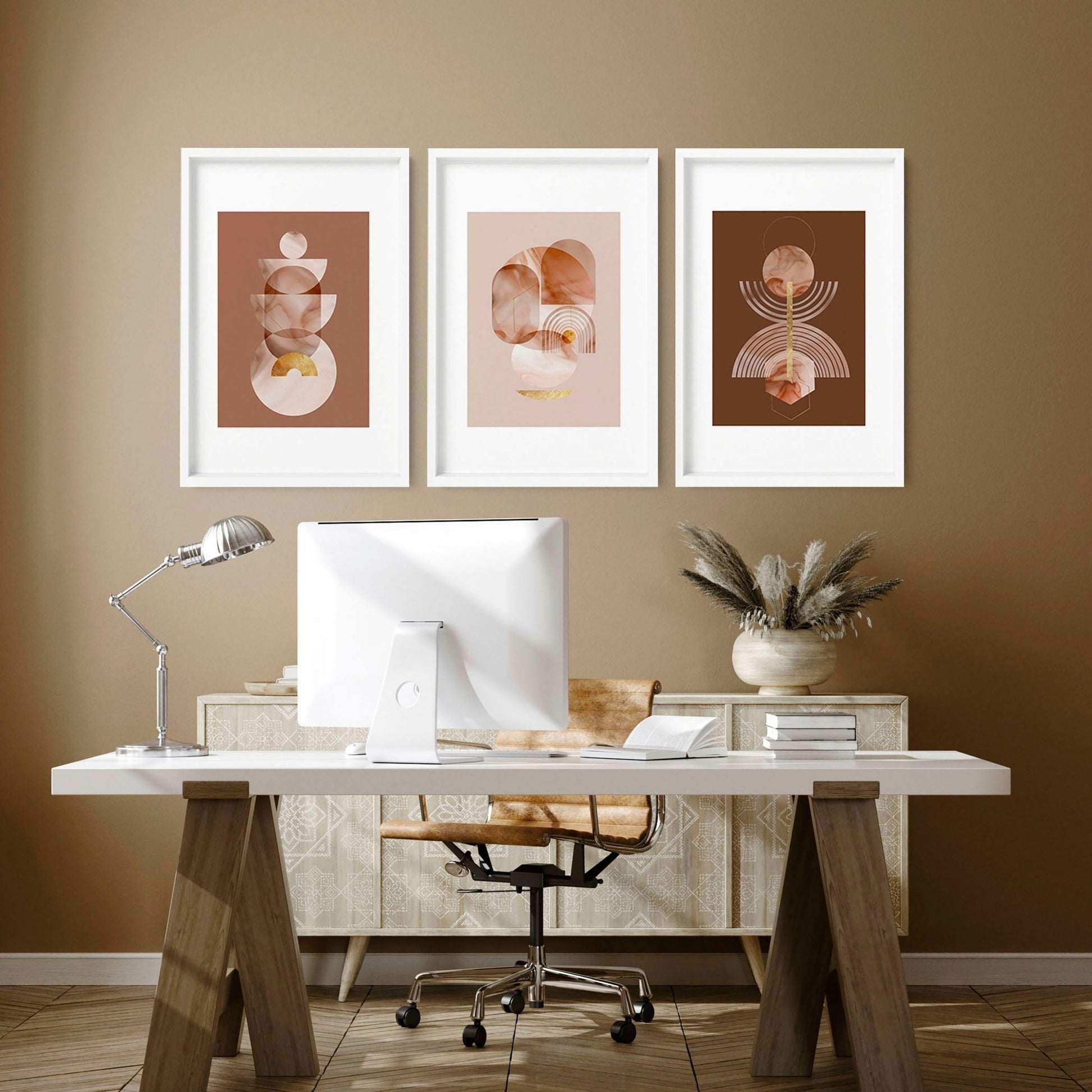 mid century accent wall for office | set of 3 wall art prints - About Wall Art