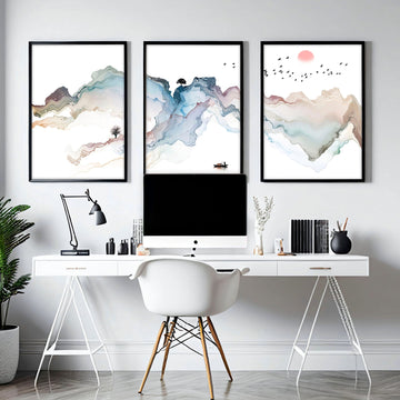 Modern home office ideas | set of 3 wall art prints