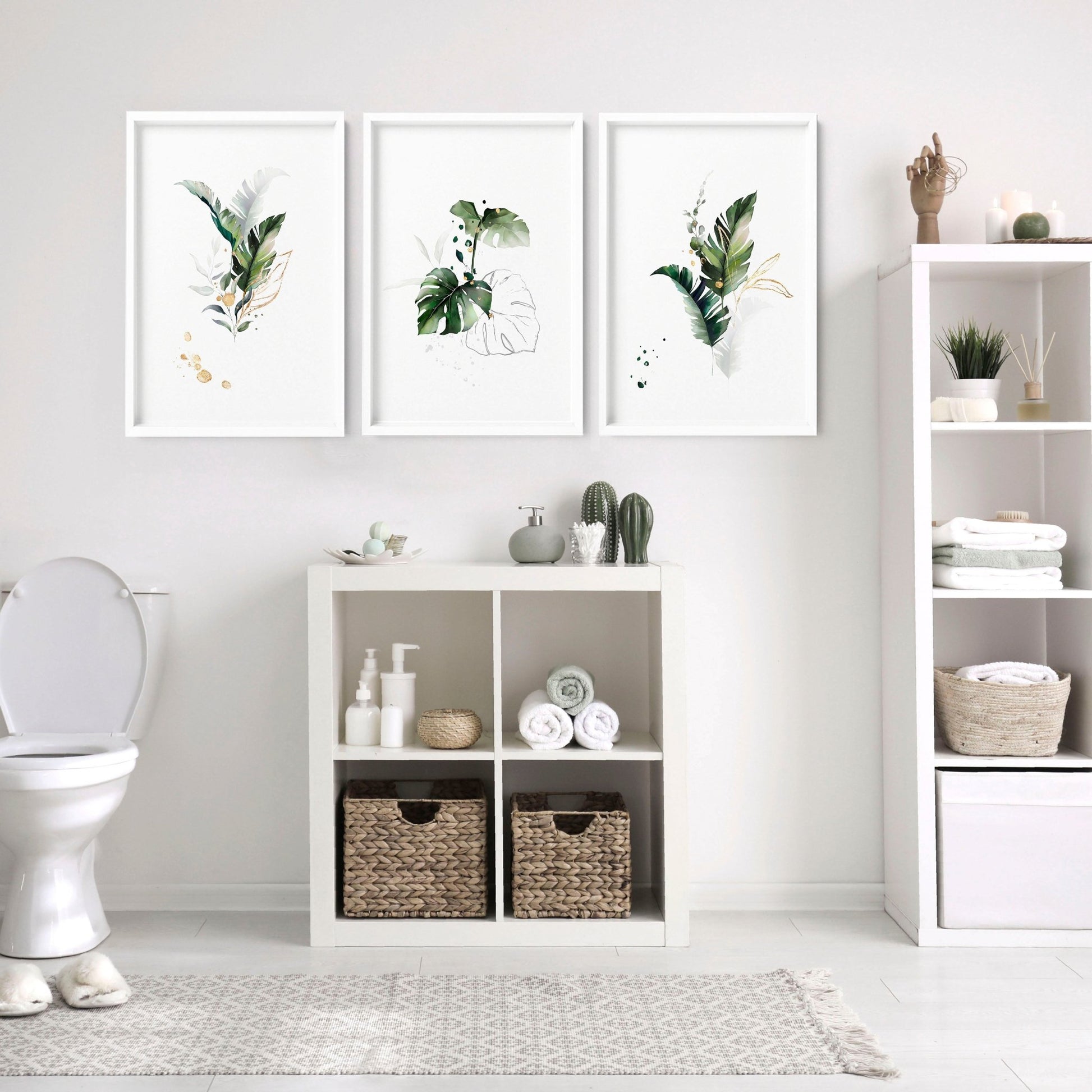 Modern tropical decor for Bathroom set of 3 wall art - About Wall Art