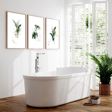 Modern tropical decor for Bathroom set of 3 wall art - About Wall Art