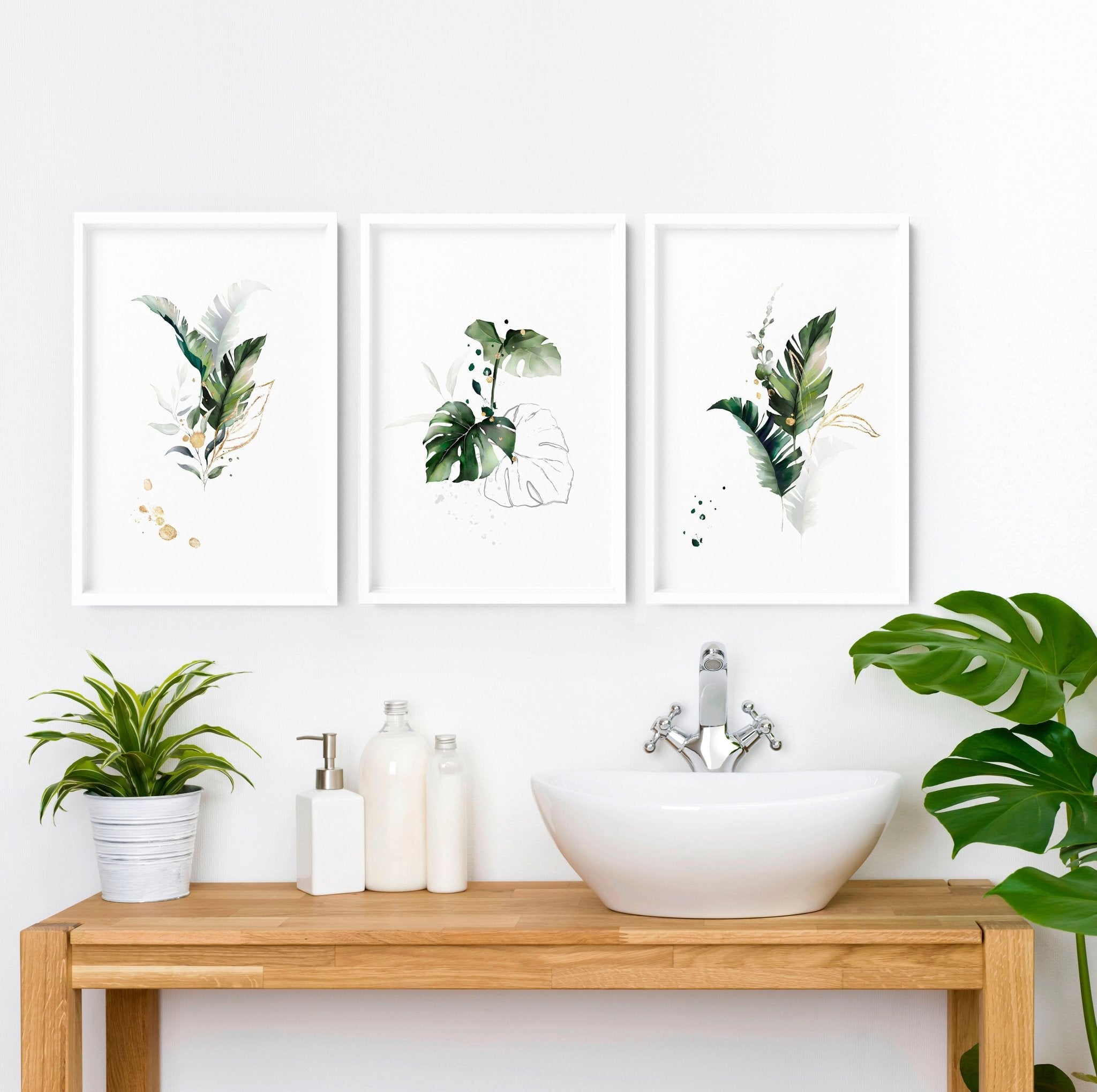 Modern tropical decor for Bathroom | set of 3 wall art prints - About Wall Art