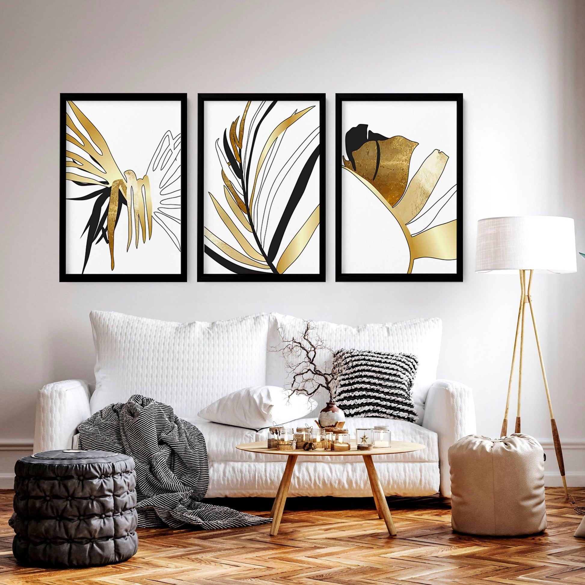 Modern tropical living room decor | set of 3 wall art prints - About Wall Art