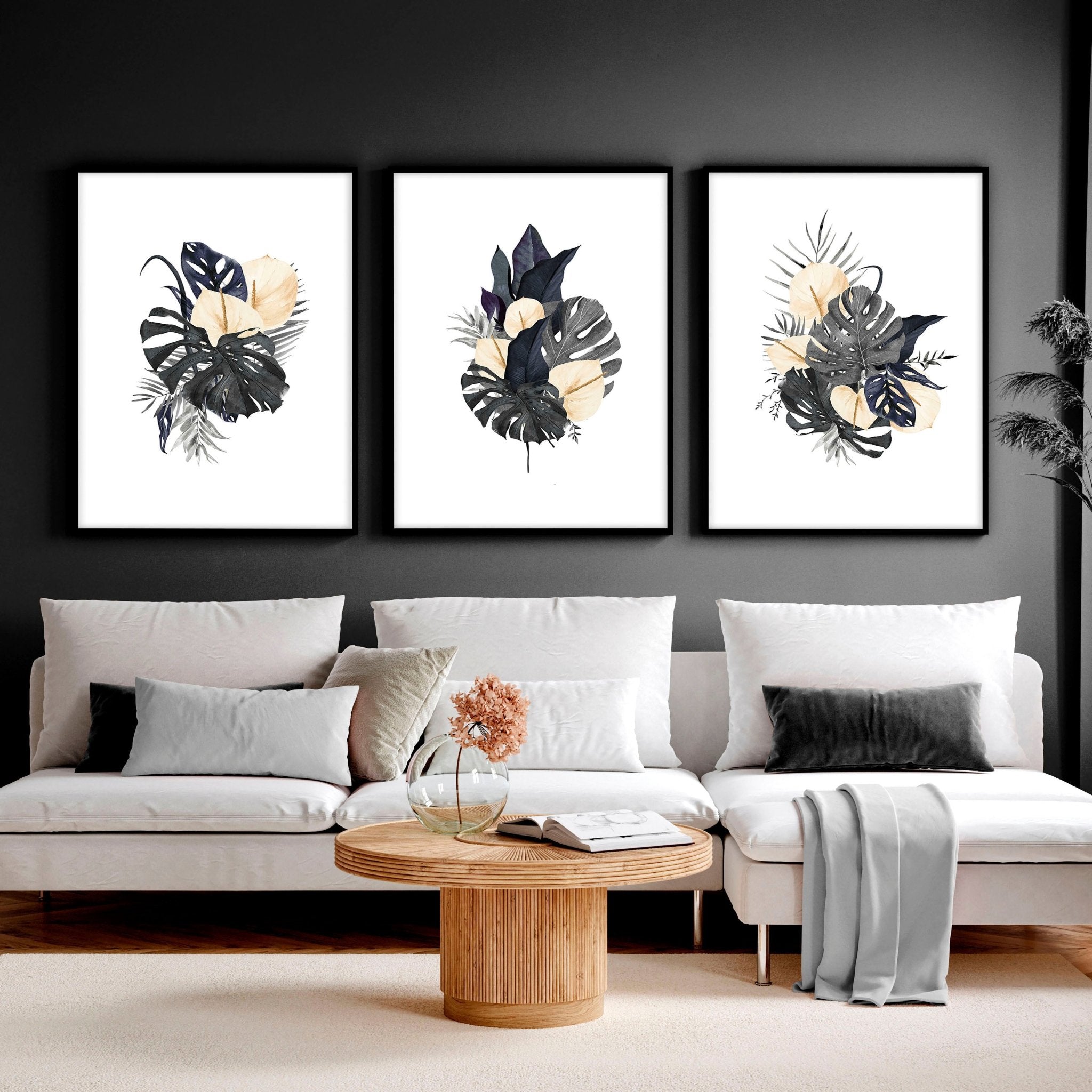 Modern tropical living room decor | set of 3 wall art prints - About Wall Art
