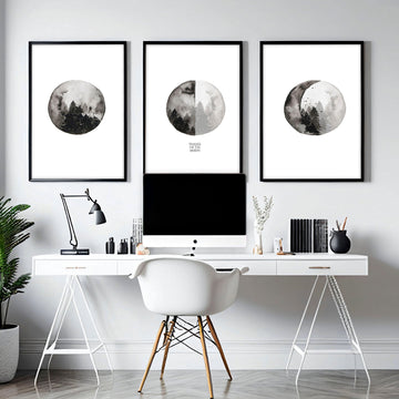 Moon phases wall art | Home office decor set of 3 prints