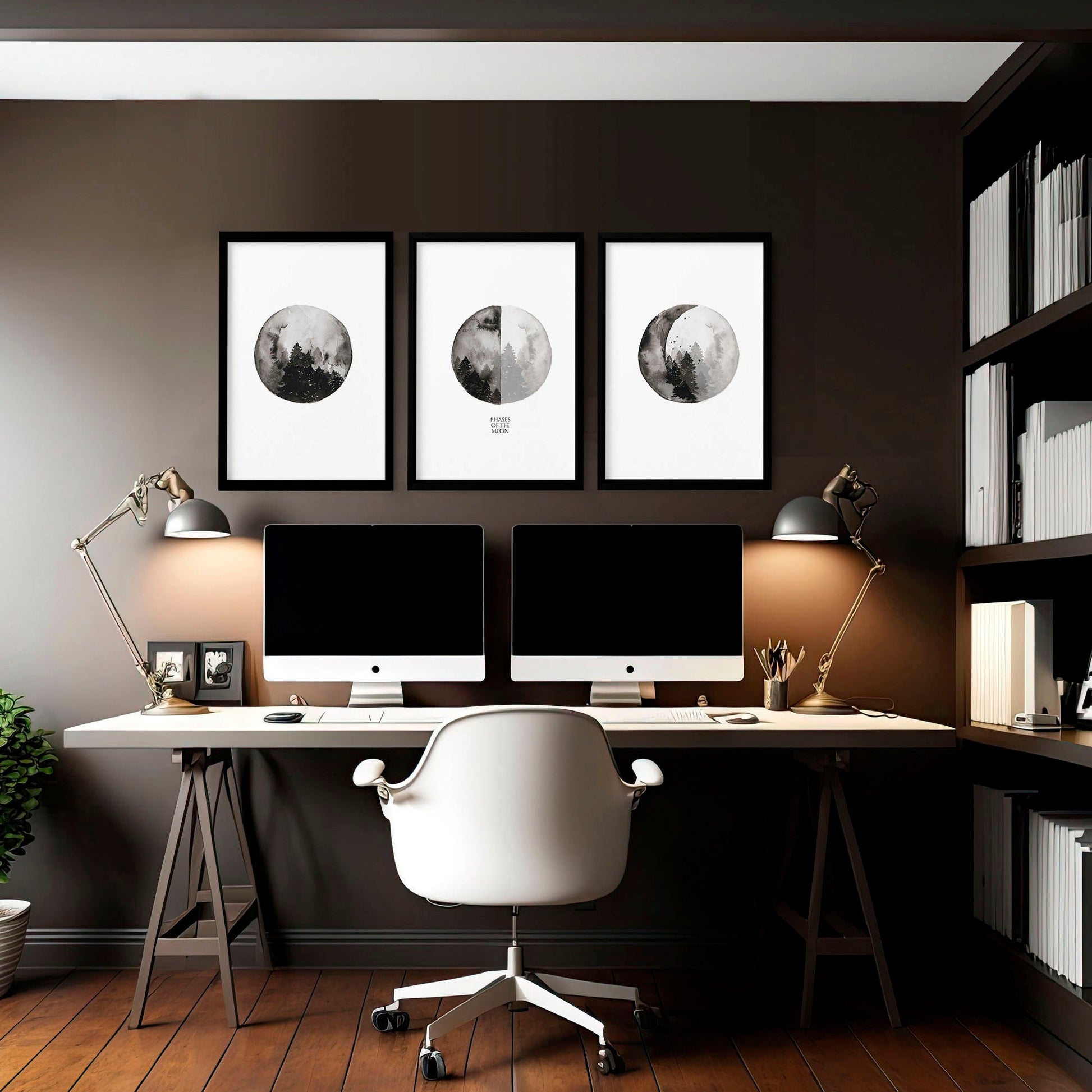 Moon phases wall art | Home office decor set of 3 prints
