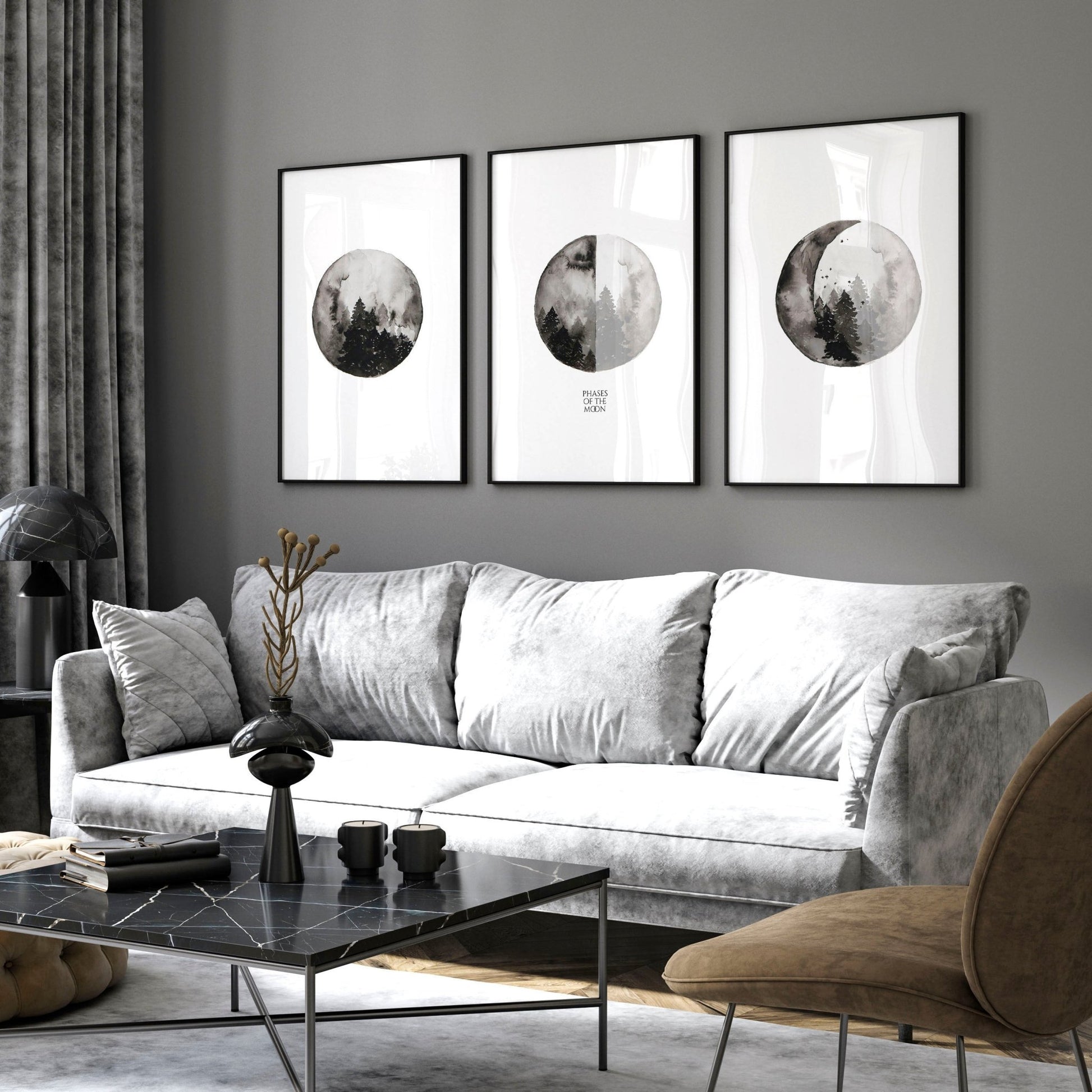 Moon phases wall art | set of 3 wall art prints - About Wall Art