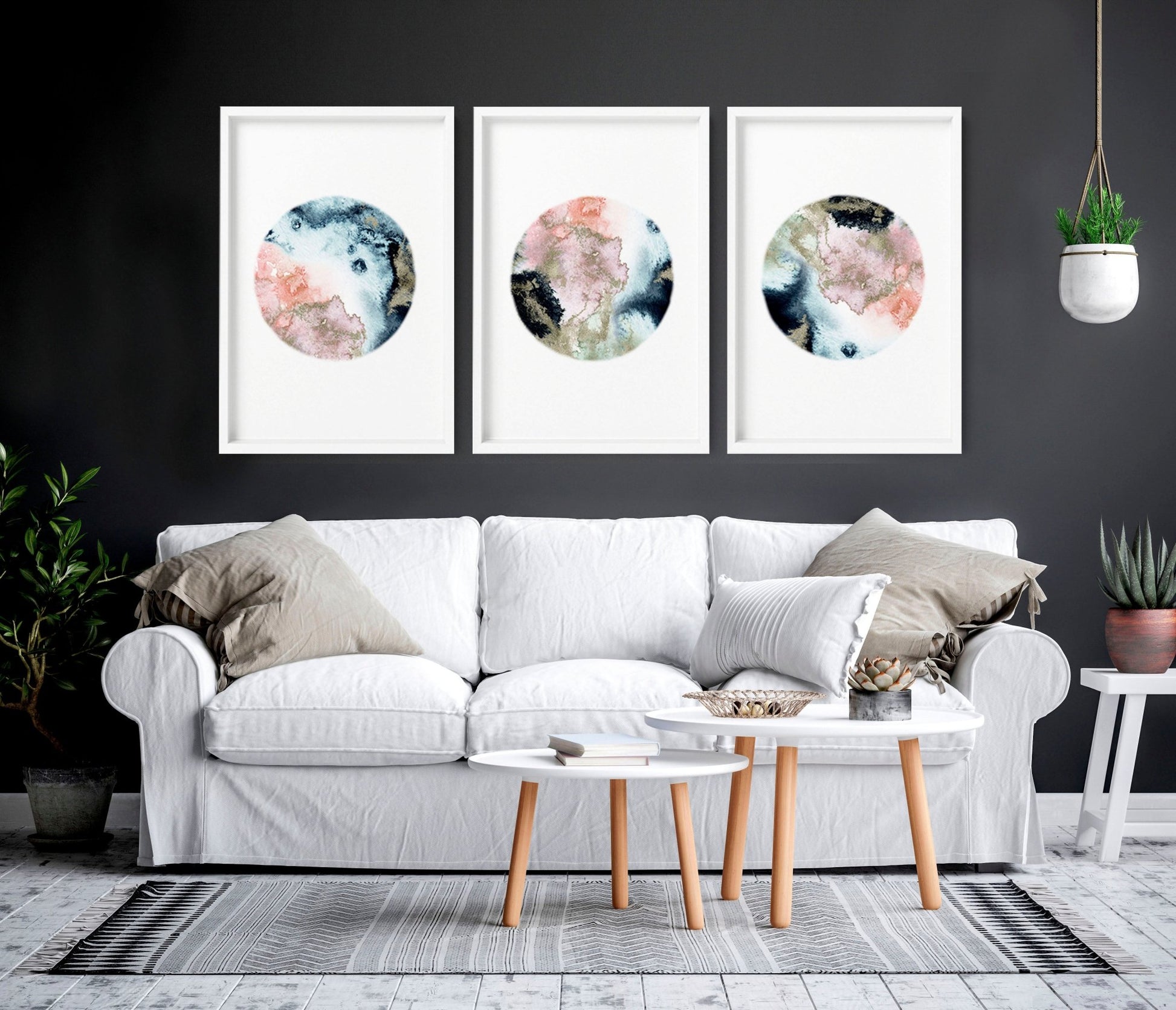 Moon wall art for living room | set of 3 wall art prints - About Wall Art