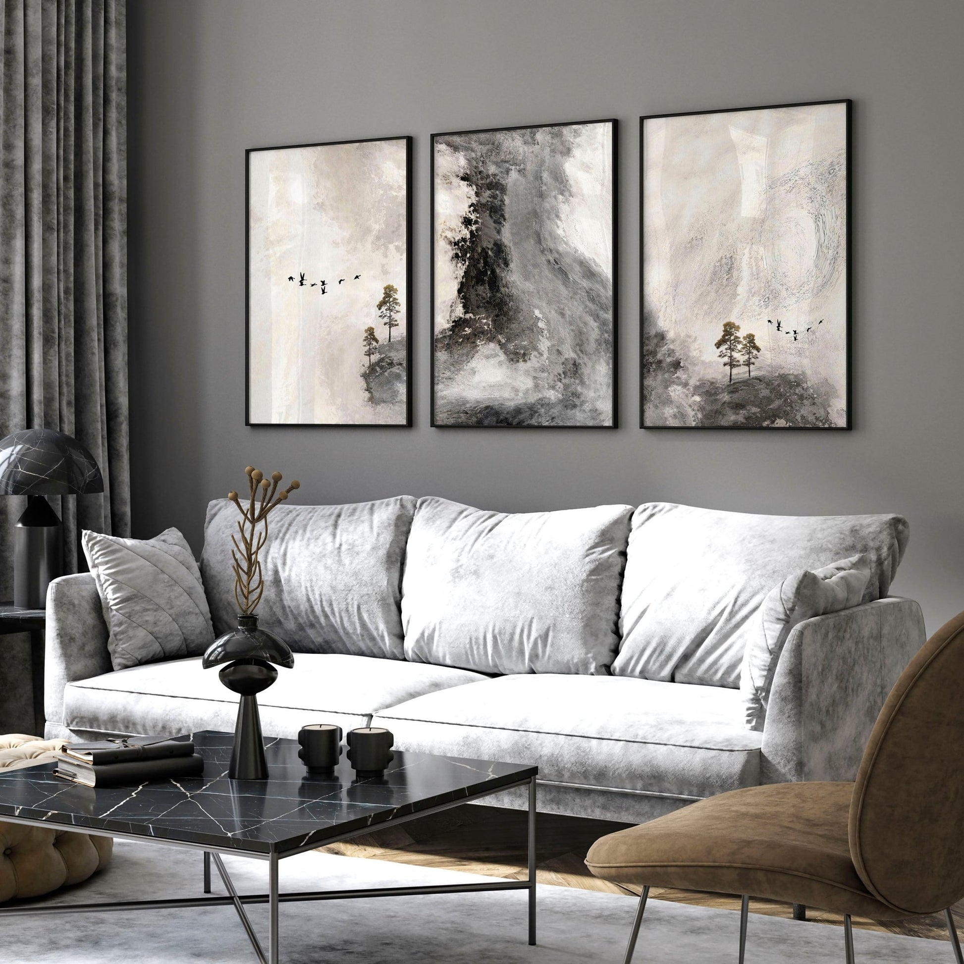 Large living room wall art | set of 3 Neutral wall art prints