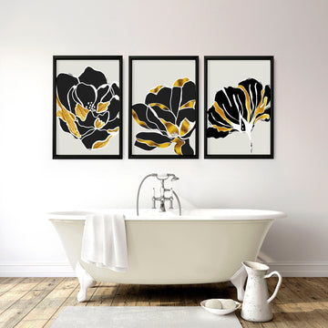Arte de pared de oro neutro para paredes de baño | conjunto de 3 arte de pared