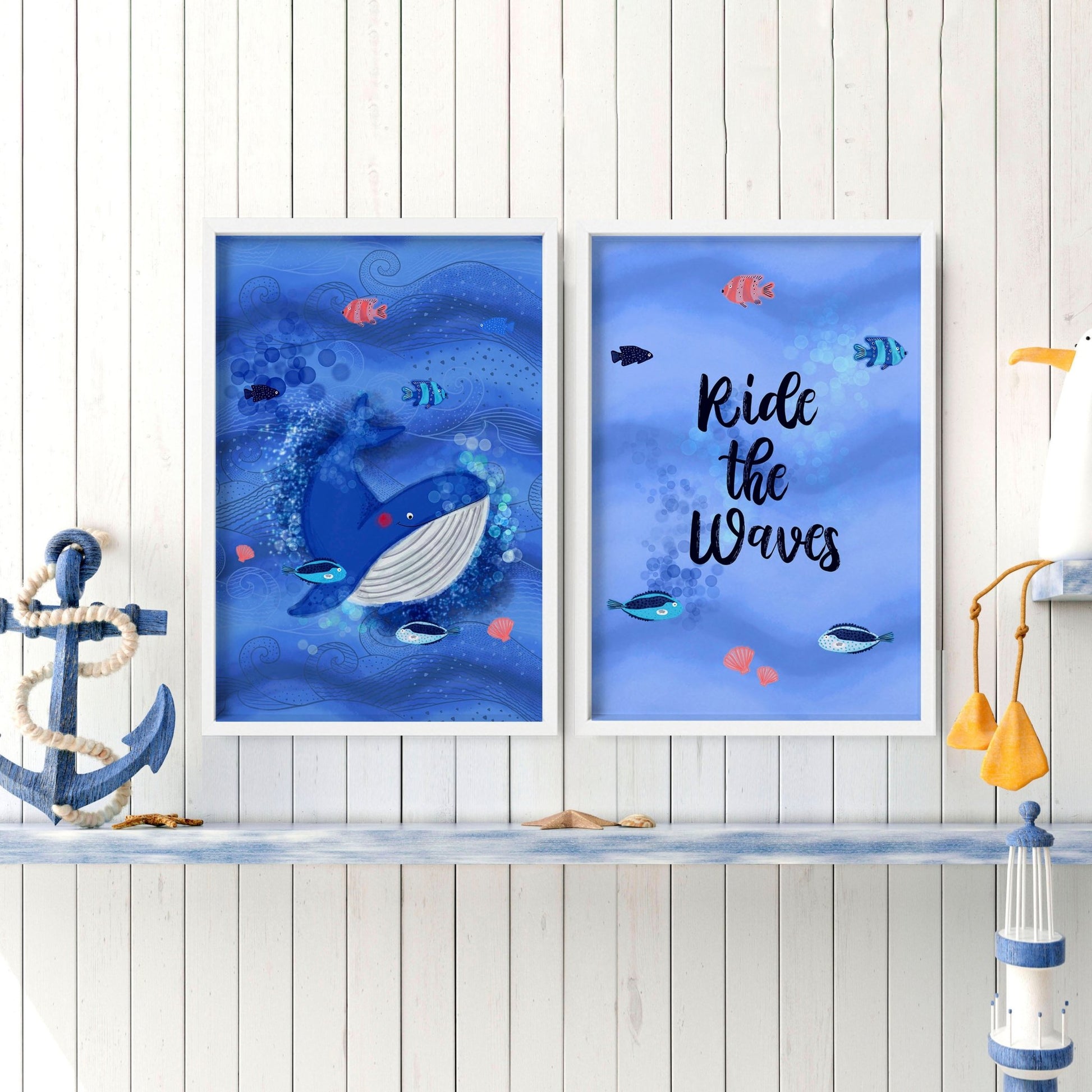 Ocean theme wall decor | set of 2 wall art prints - About Wall Art