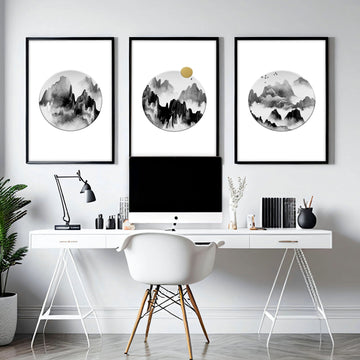 Decoración de escritorio de oficina | conjunto de 3 impresiones de arte de pared