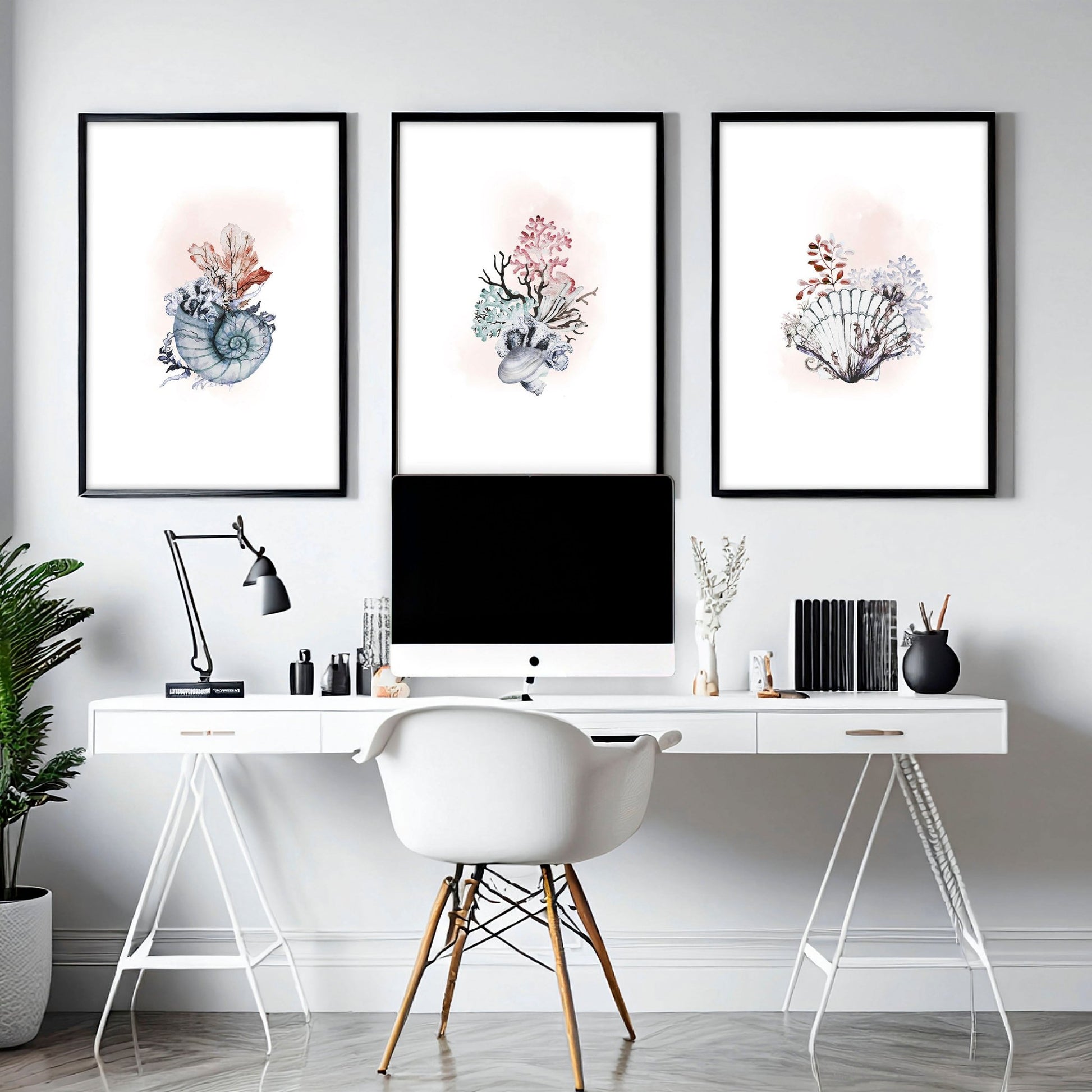 Home office print | set of 3 Seashells wall art prints