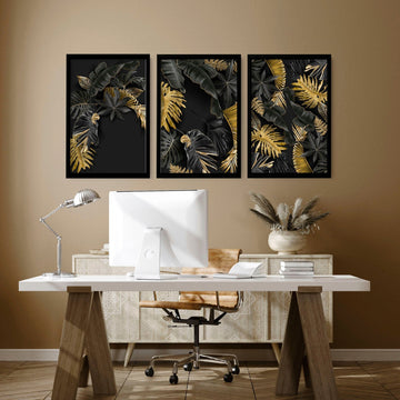 Office wall prints | set of 3 Tropical gold wall art prints