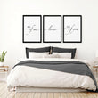 Paper anniversary gift | set of 3 wall art prints for Bedroom
