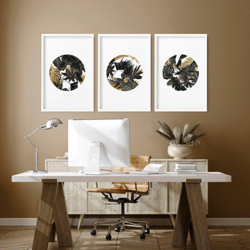 Pictures for office wall | set of 3 Tropical Gold wall art prints