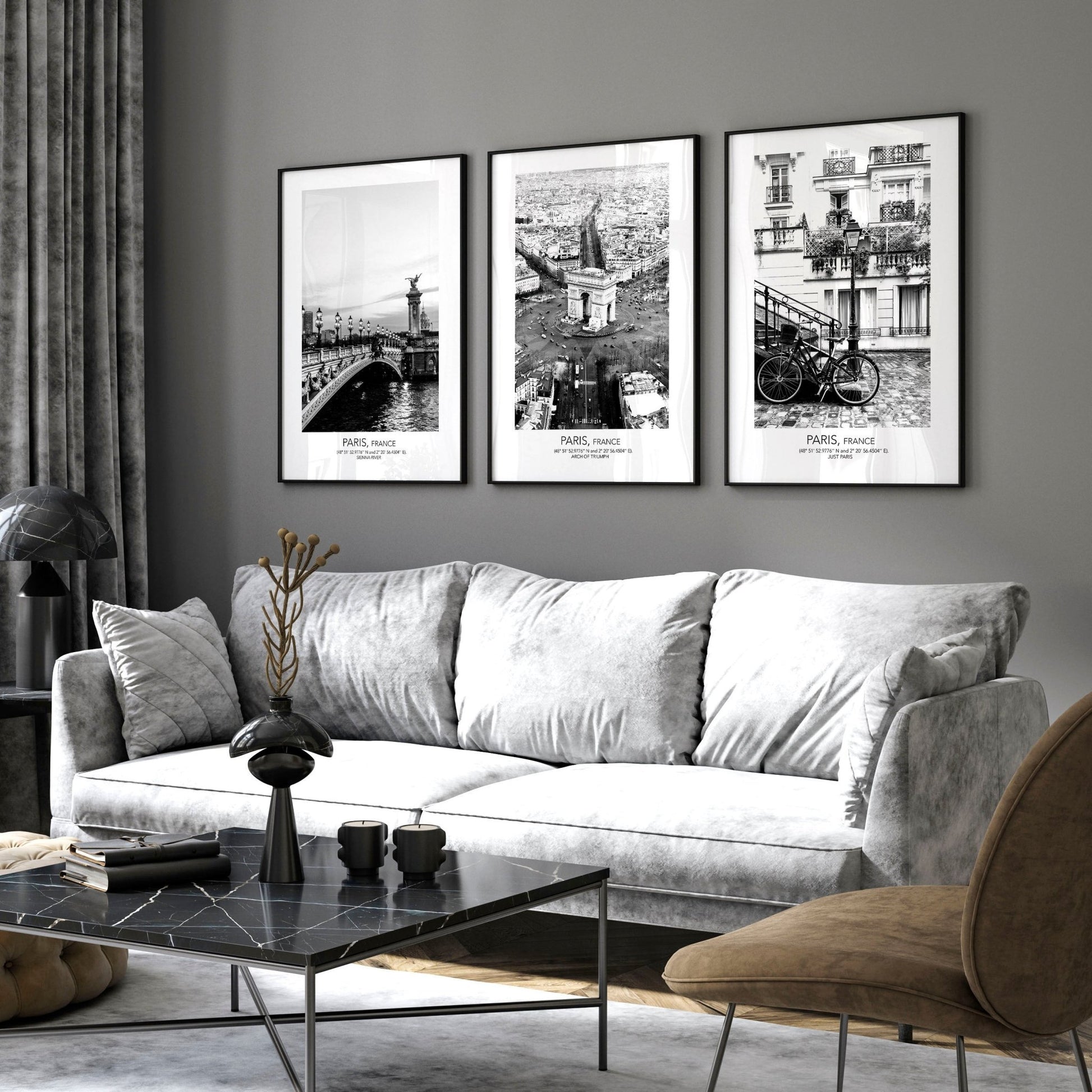 Posters for living room set of 3 Paris wall art prints