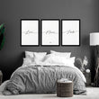 Love word art for walls | set of 3 Bedroom wall art prints