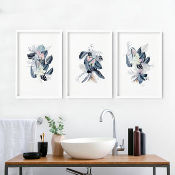 Prints for a bathroom wall | set of 3 Tropical wall art