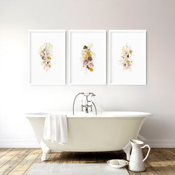 Prints for bathroom wall  | set of 3 Shabby Chic wall art