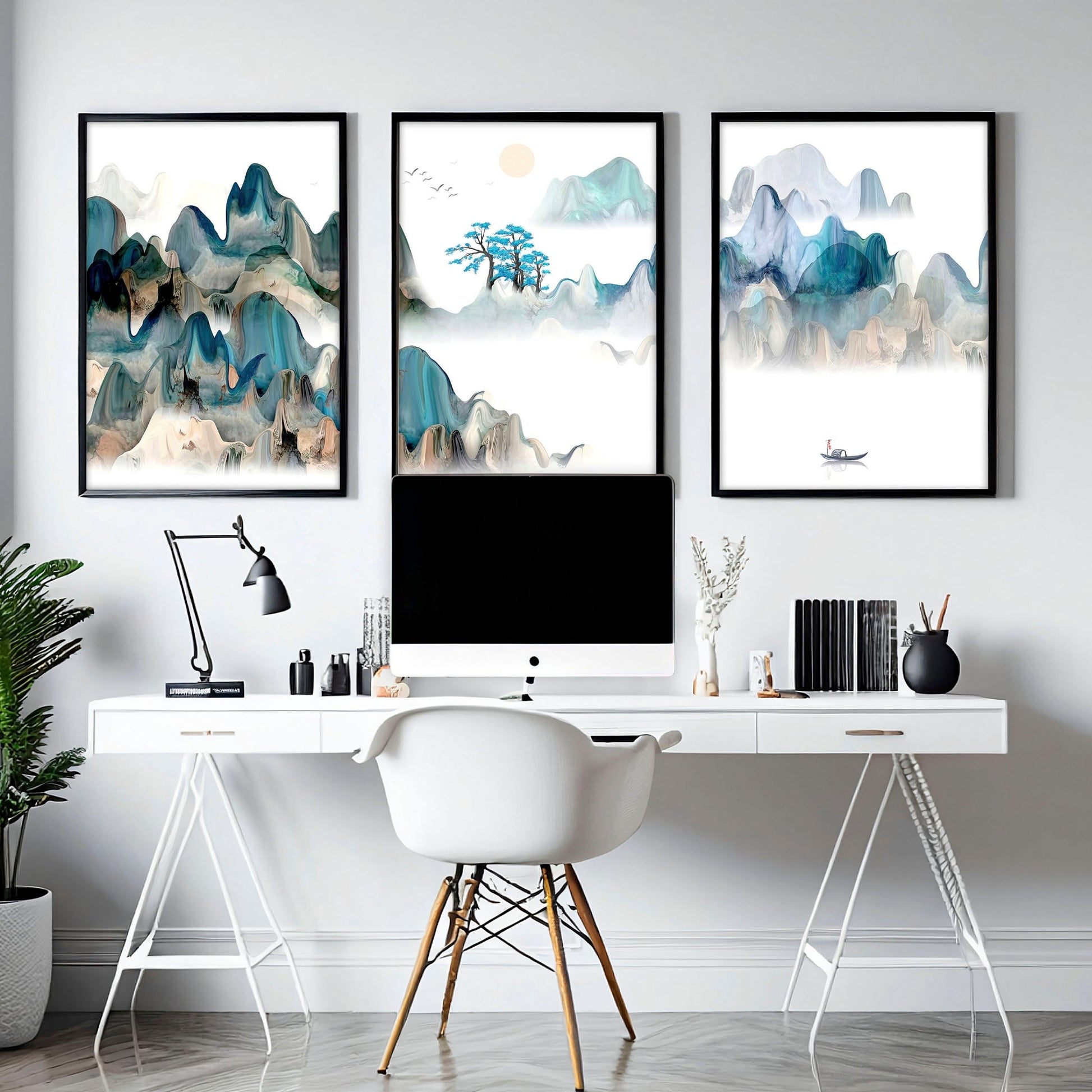 Paintings of a sunset | set of 3 wall art prints for home office - About Wall Art
