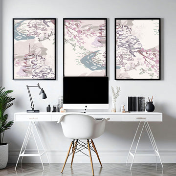 Chinoiserie wall art | set of 3 wall art prints for home office - About Wall Art