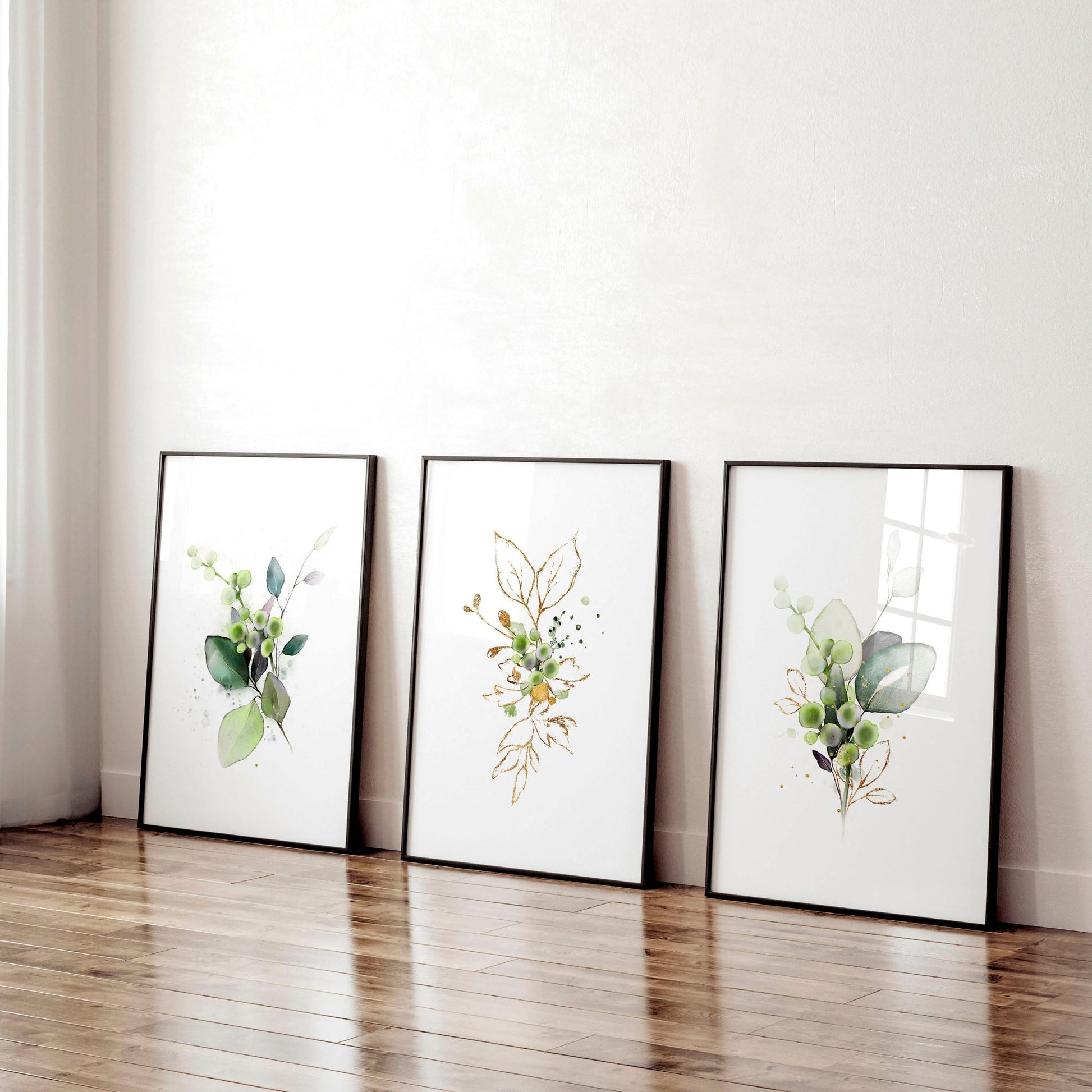 Botanical green | set of 3 wall art prints for office - About Wall Art