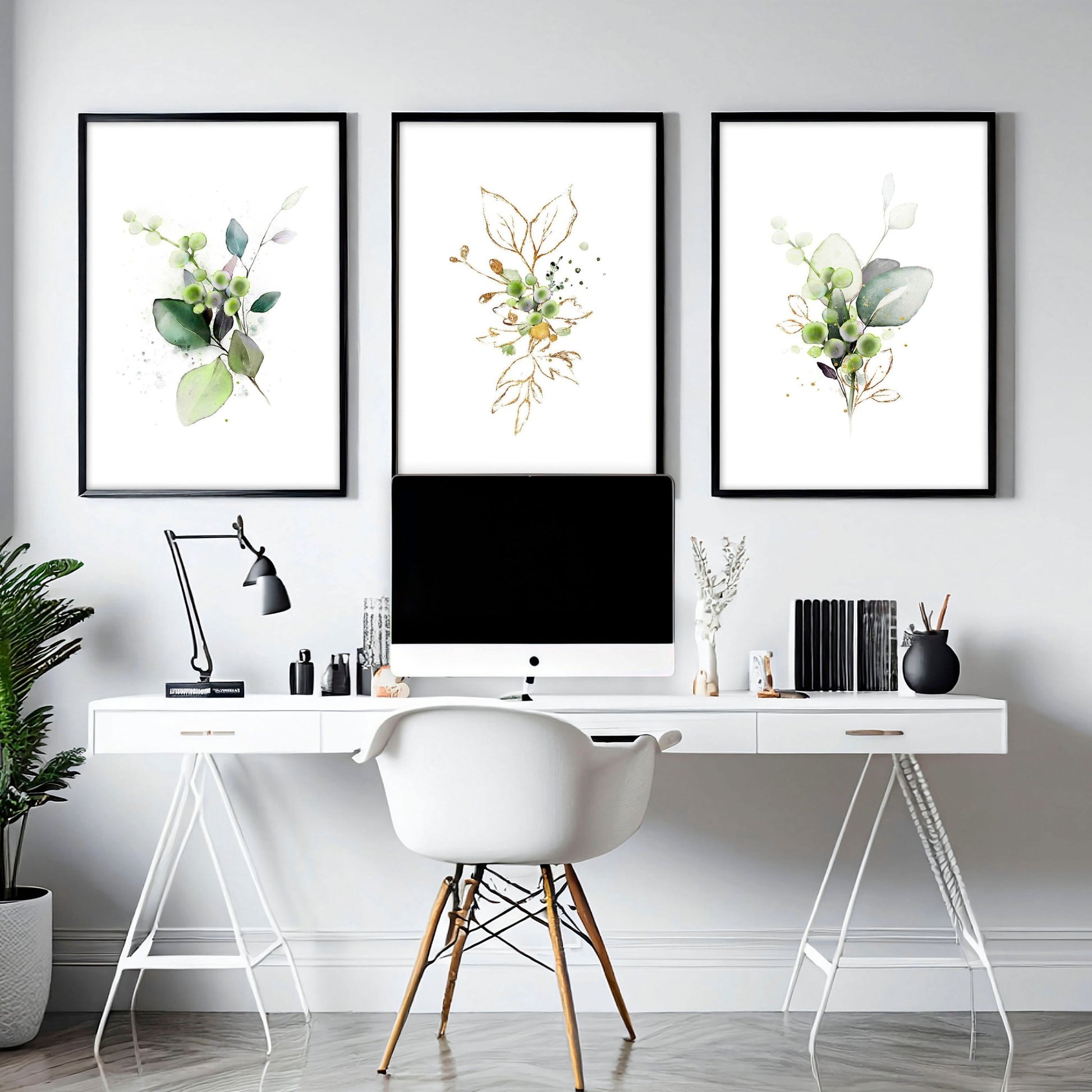 Botanical green | set of 3 wall art prints for office - About Wall Art