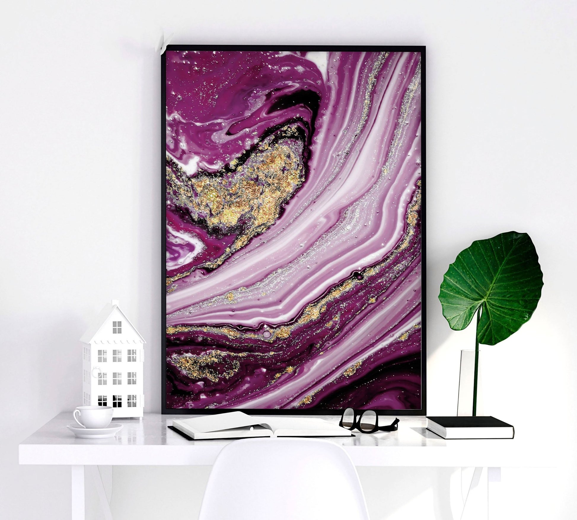 Abstract wall art framed | set of 3 Purple wall art prints