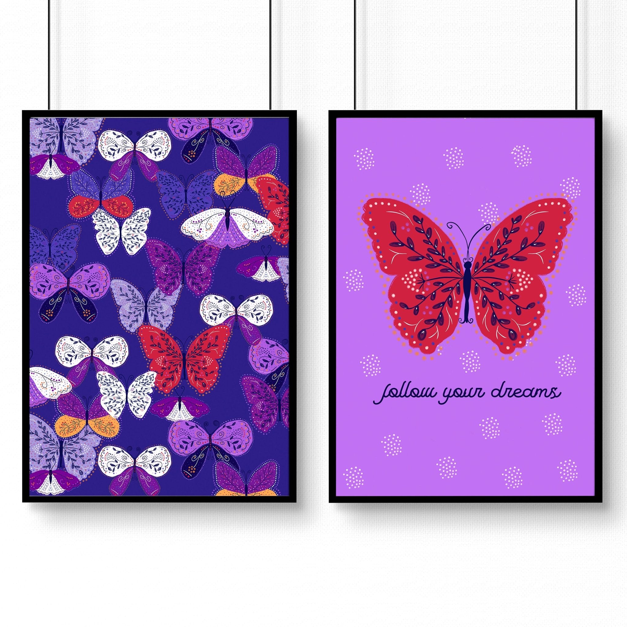 Framed Butterflies Wall Art Decor - Nursery Framed Wall Art - Framed Modern Wall Art Print - Trendy Butterfly outlets Print Set of 4 Framed Wall Art