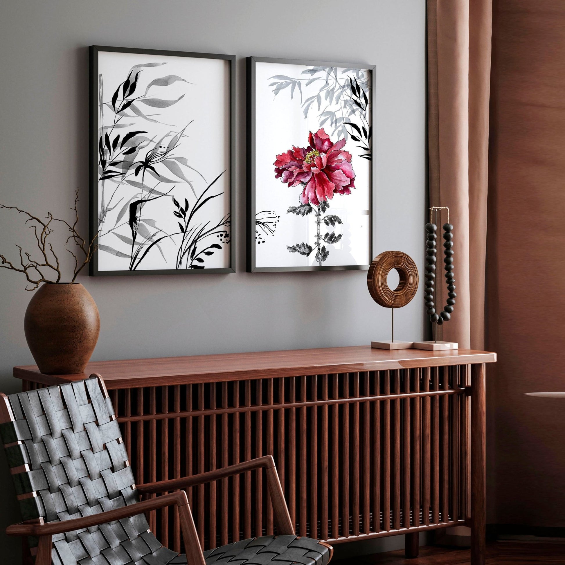 Red Peony Wall Art framed | Set of 2 wall art prints - About Wall Art