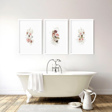 Restroom wall art | set of 3 Shabby Chic wall prints