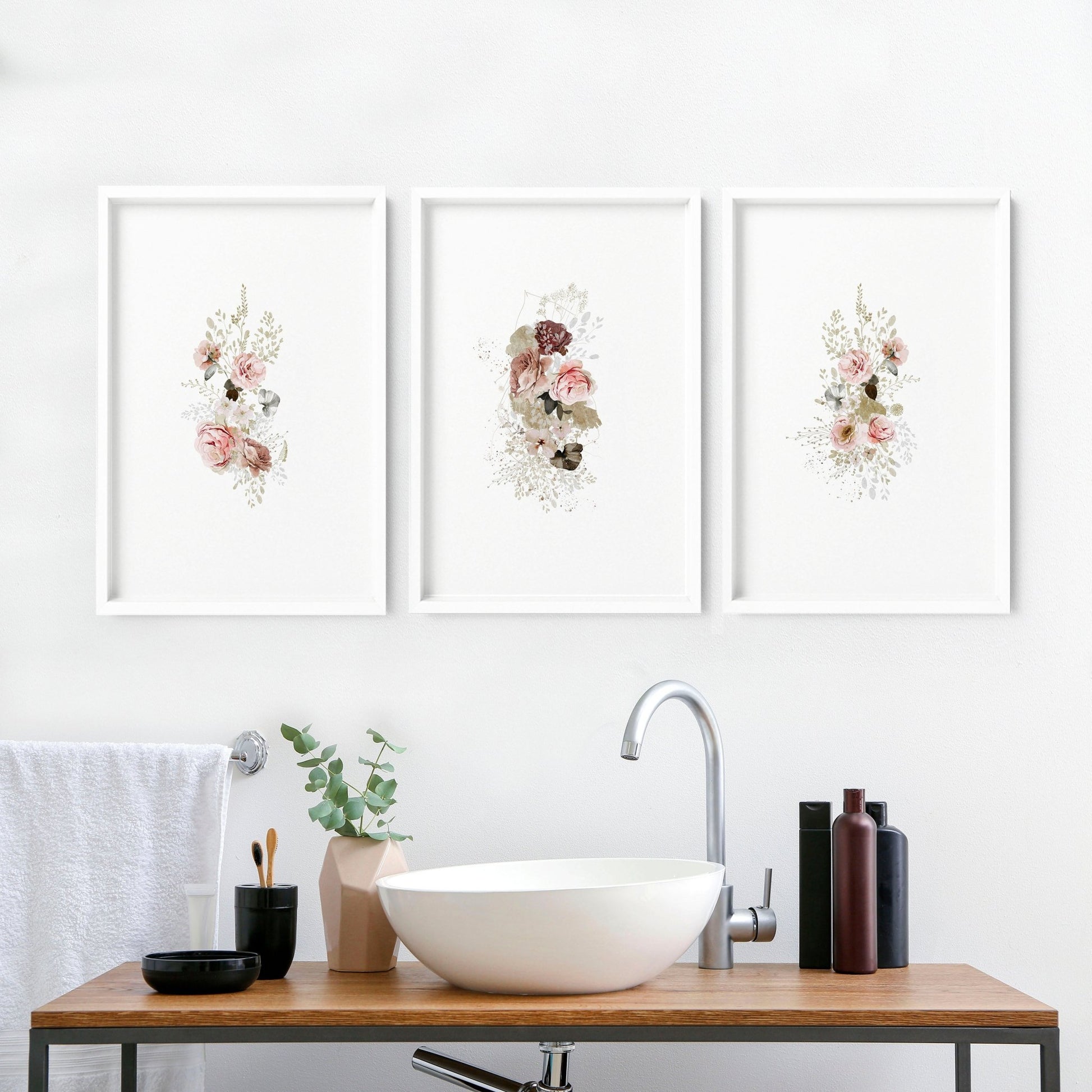 Restroom wall art | set of 3 Shabby Chic wall prints