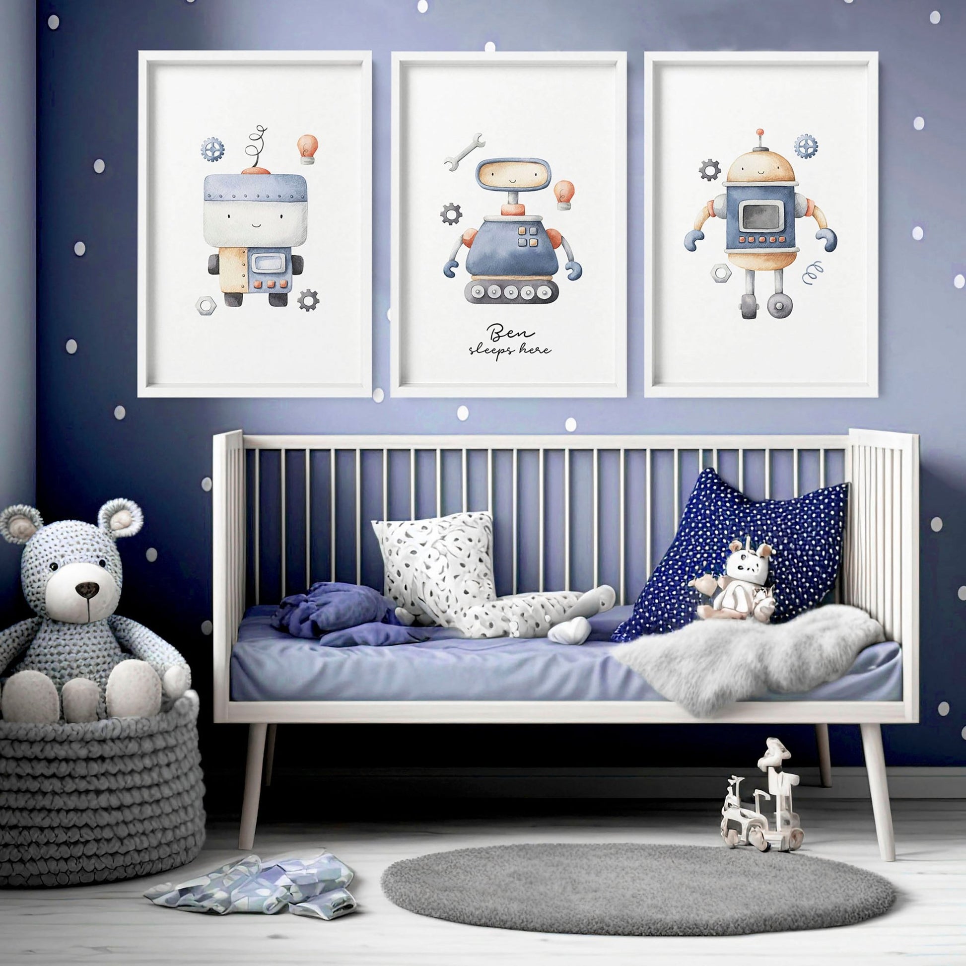Robots Nursery hanging decor | set of 3 wall art prints - About Wall Art