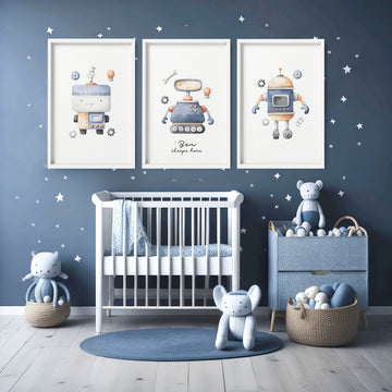 Nursery hanging decor | set of 3 Robots wall art prints