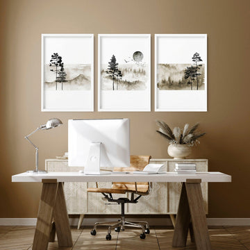 Scandi wall art set of 3 prints for Home office decor