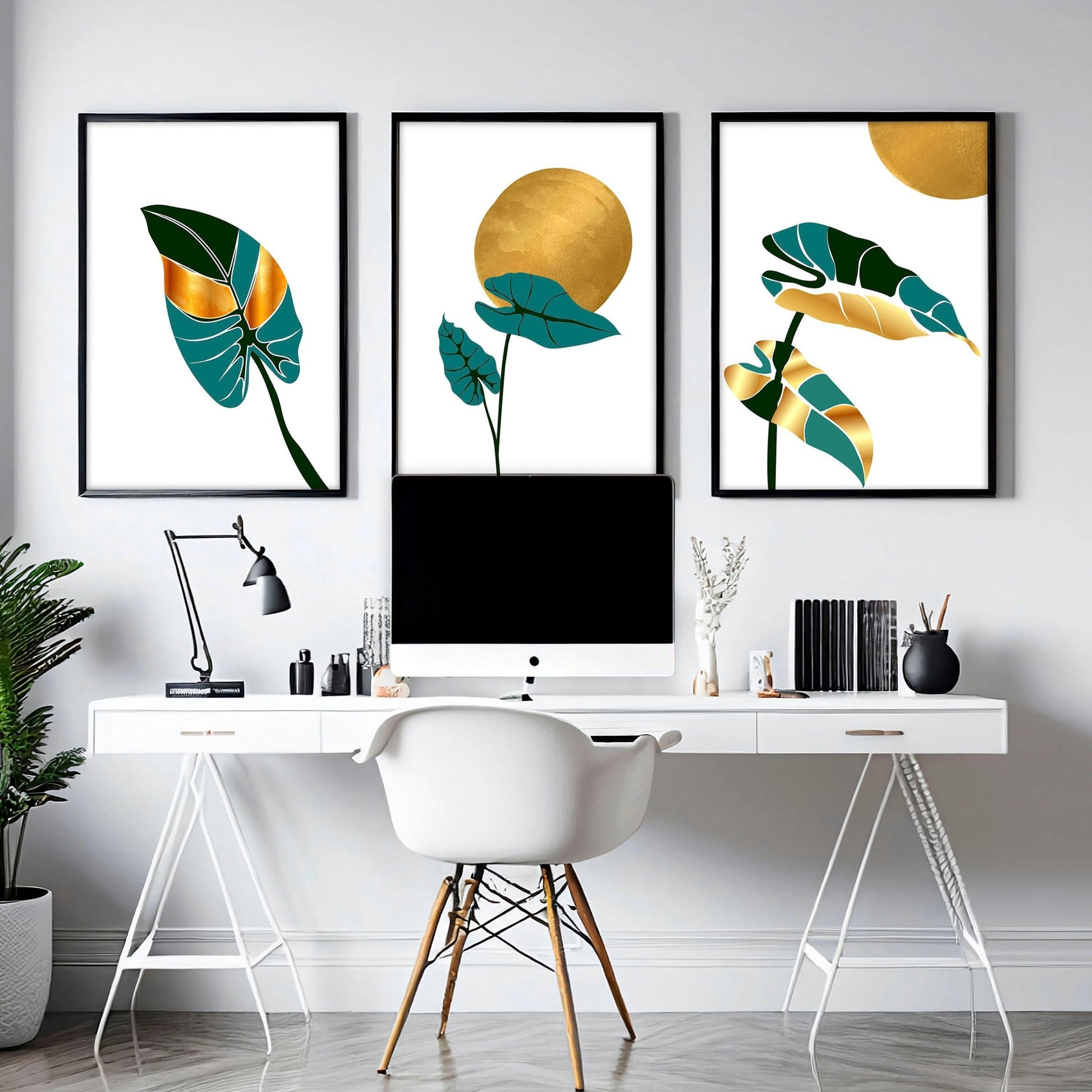 set of 3 wall prints for a Modern Botanical Home office