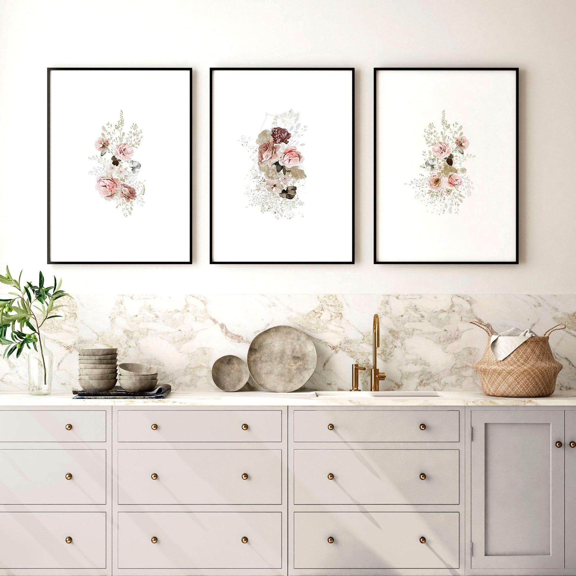 Art for the kitchen | set of 3 Shabby Chic wall art prints