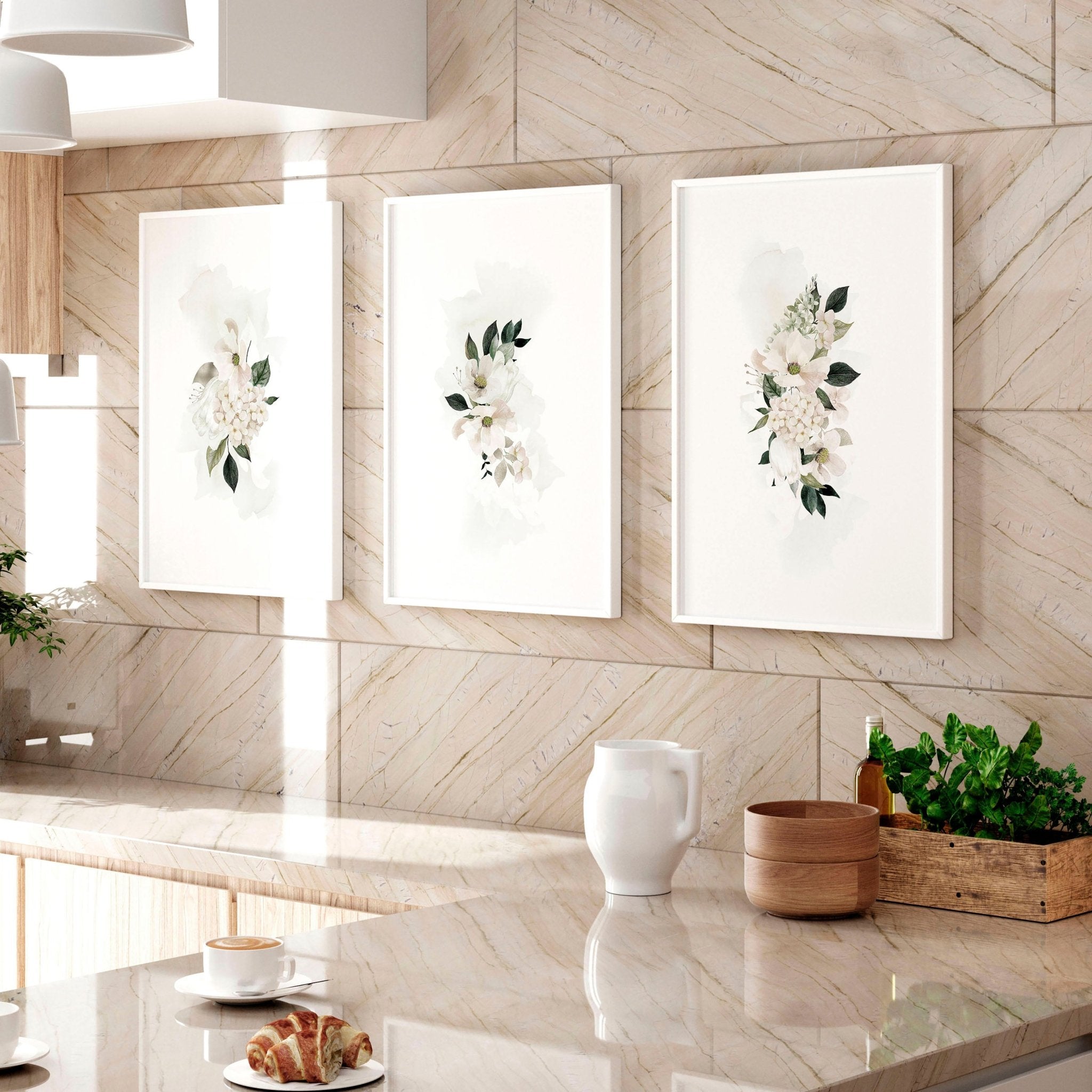 150 kitchen art prints: mega bundle, trendy gallery... Kitchen Prints Set of 3 | Shabby Chic Floral Art