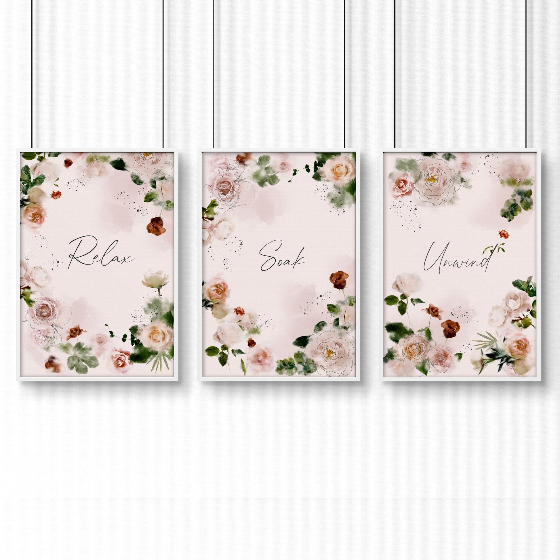Shabby chic style | Bathroom set of 3 wall art prints - About Wall Art